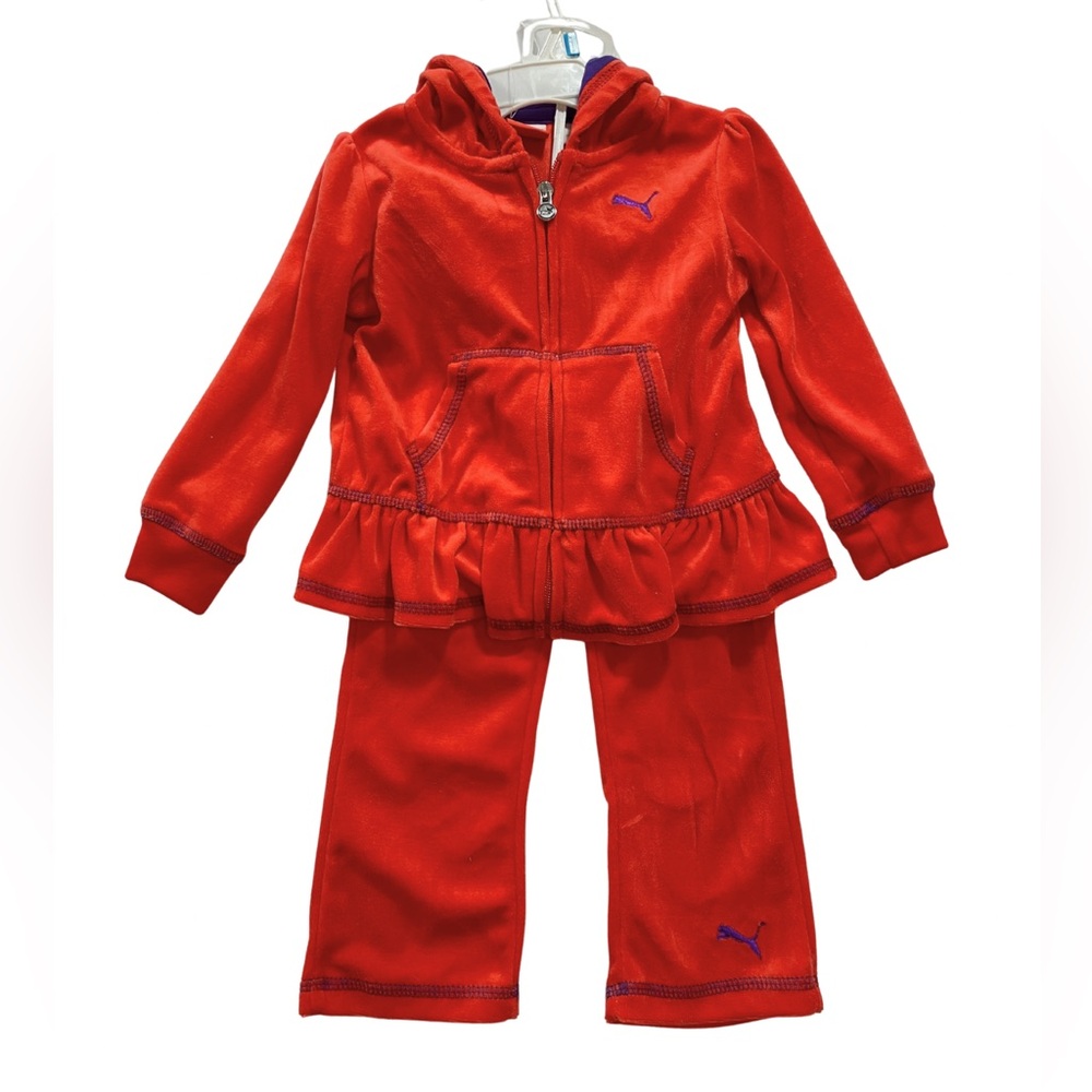 NWT Puma Velour Matching Jogger Set Hibiscus Red Pink Toddler Girls 24 Months